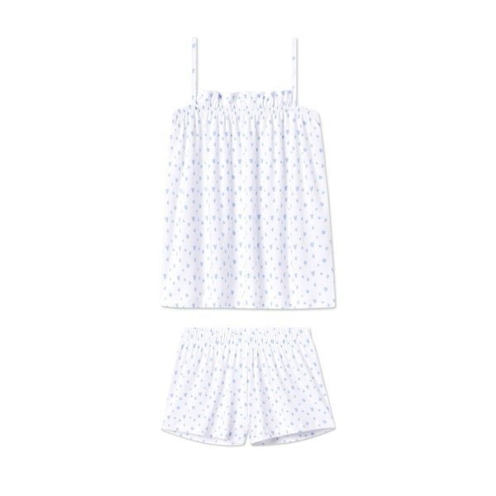 Lake Pajamas Pima Cotton Ruffle Shorts Set French Blue Floral Pajama Set Size M